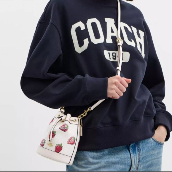 Coach Mini Bucket Bag With Strawberry Print NWT - Picture 3 of 6